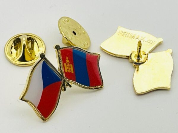 Odznak vlajky přátelství Česko Mongolsko – CZ + MN – ražené, tištěné - Image 2